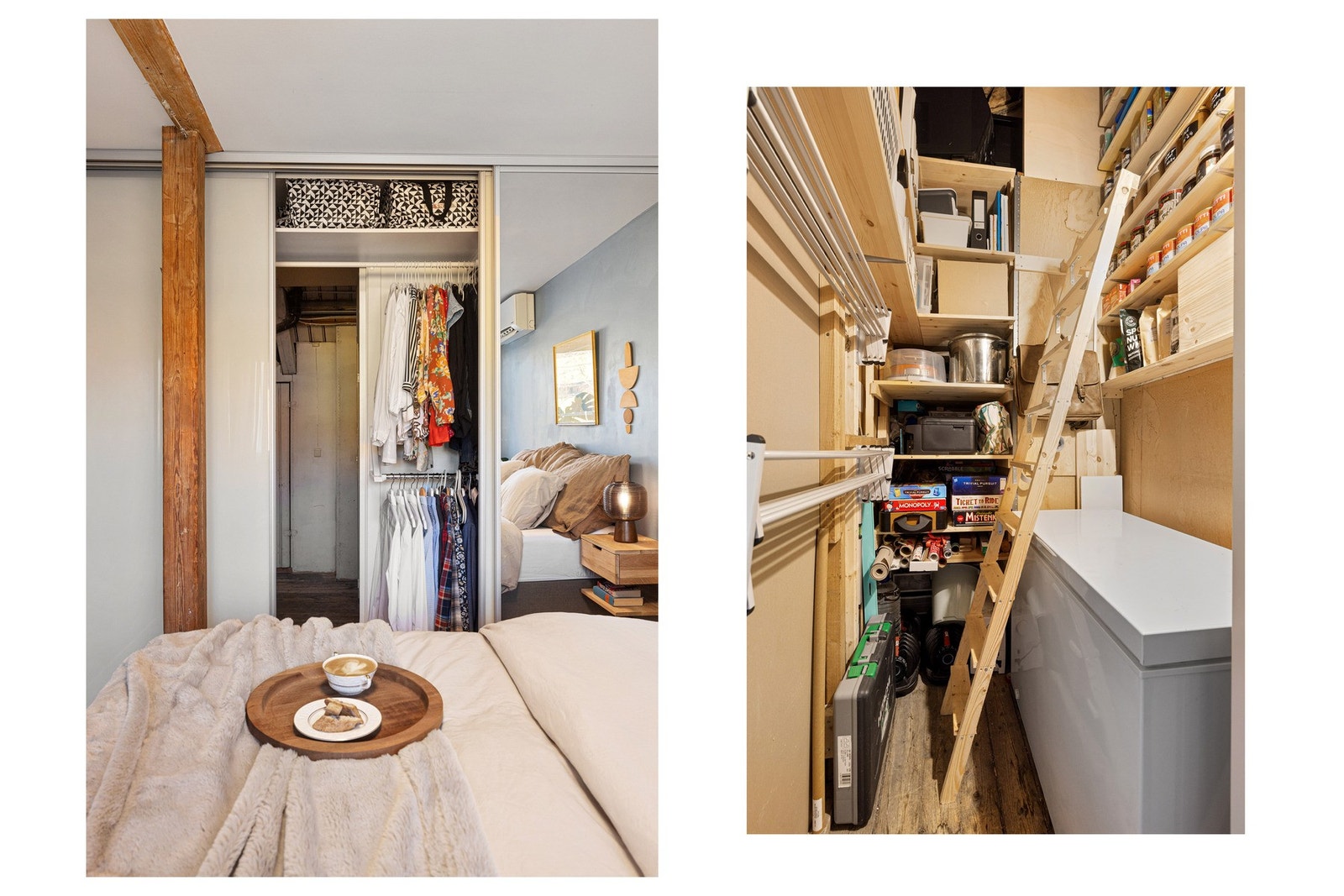 I bakkant av garderoben er det dør ut til felles bodareal hvor leiligheten disponerer en bod på ca. 2m². Det gjøres oppmerksom på at oppsatt fryser ikke er søkt om til styret. Galleribilde