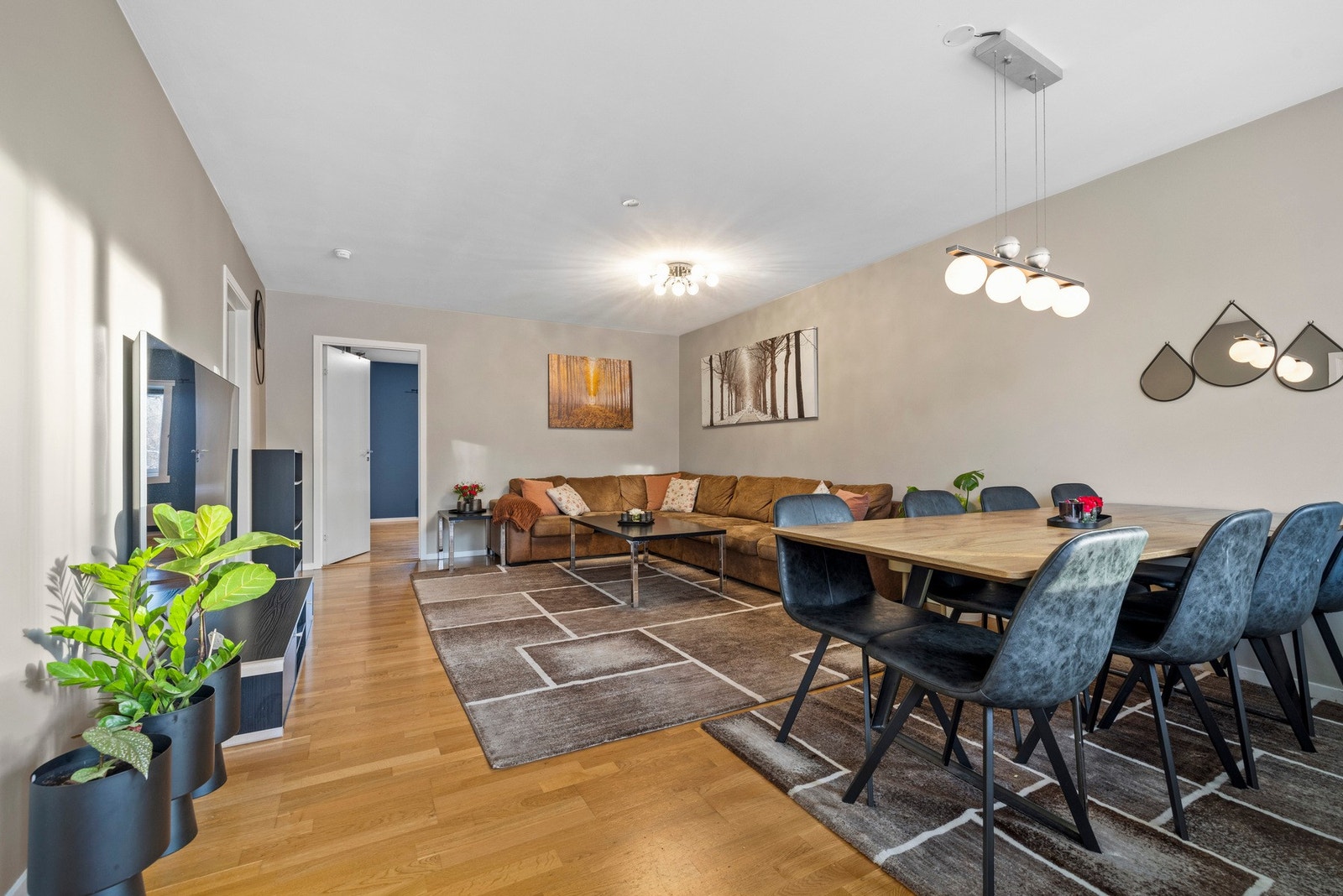 Romslig stue med god plass til sofa- og spisegruppe. Galleribilde