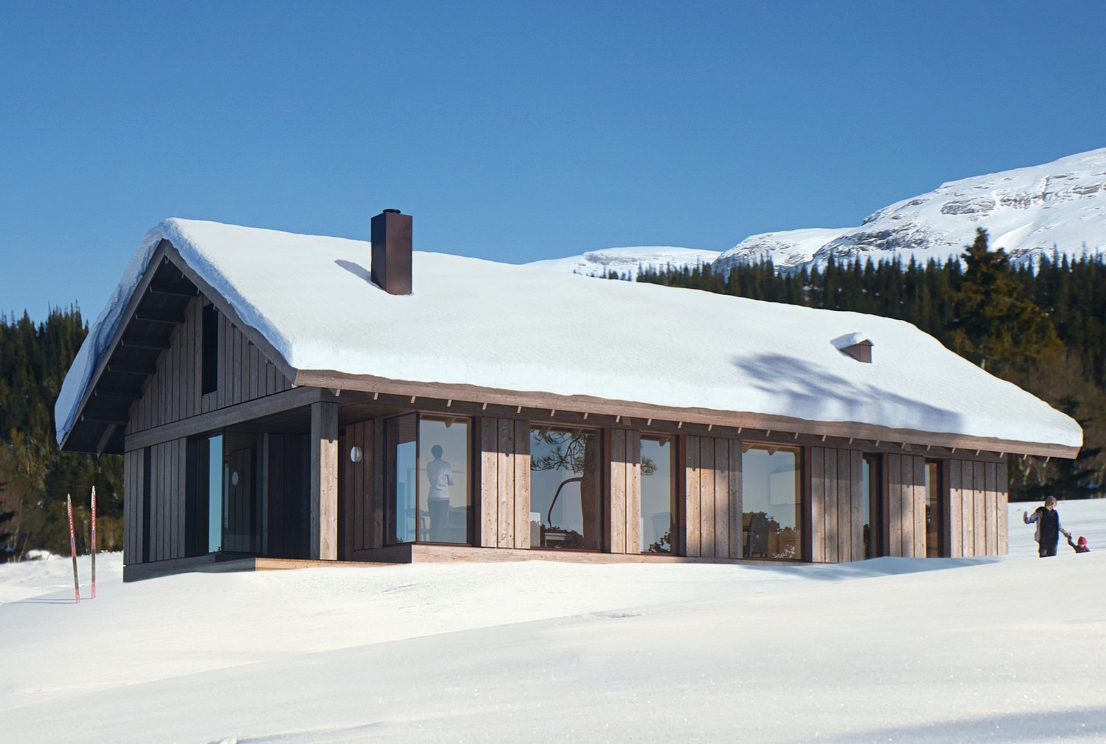 Illustrasjon Vy23 - en av våre mest populære hyttemodeller med hems Galleribilde