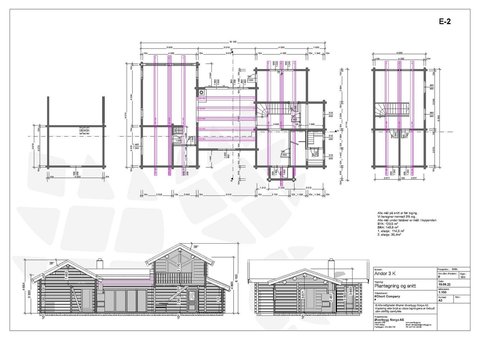 Plantegning og snitt Andor 3 Galleribilde