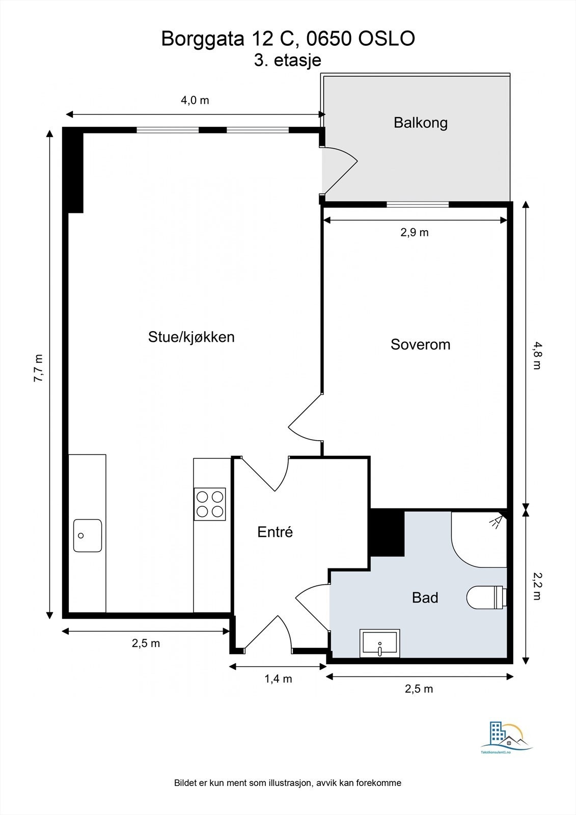 Leiligheten har en arealeffektiv planløsning med god størrelse på alle rom Galleribilde