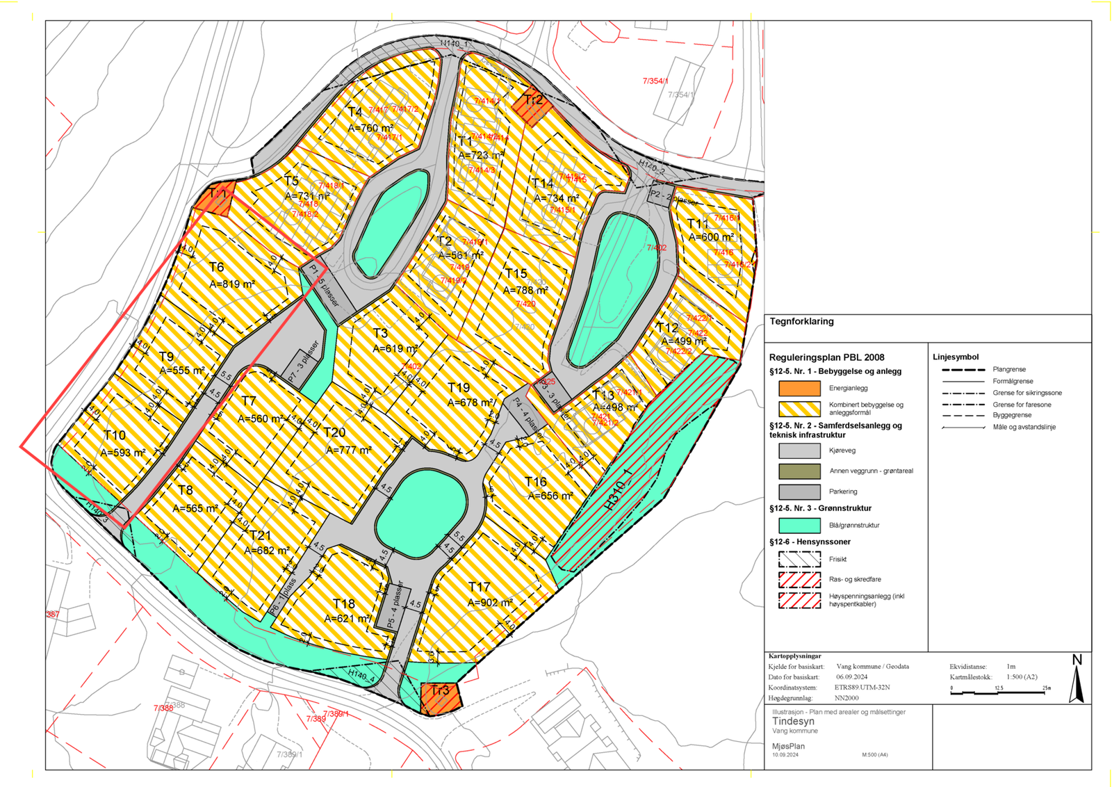 SItuasjonsplan med de 3 hyttetomtene markert Galleribilde