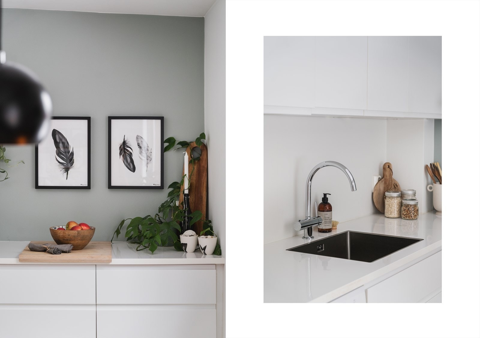 Kjøkkenet har glatte fronter og laminat benkeplate Galleribilde