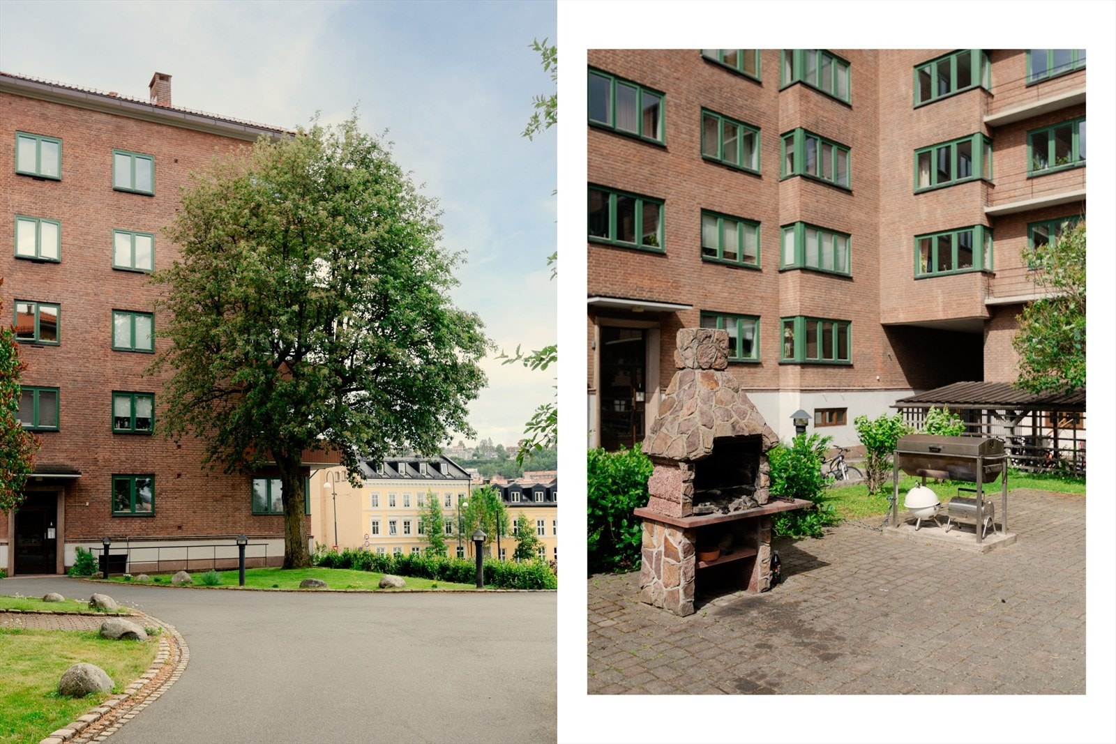 Fellesområdene er velstelte med grønne områder, grillplass og sittegrupper. På sommerstid er det gode solforhold i bakgården - perfekt for middager og sene sommerkvelder. Galleribilde