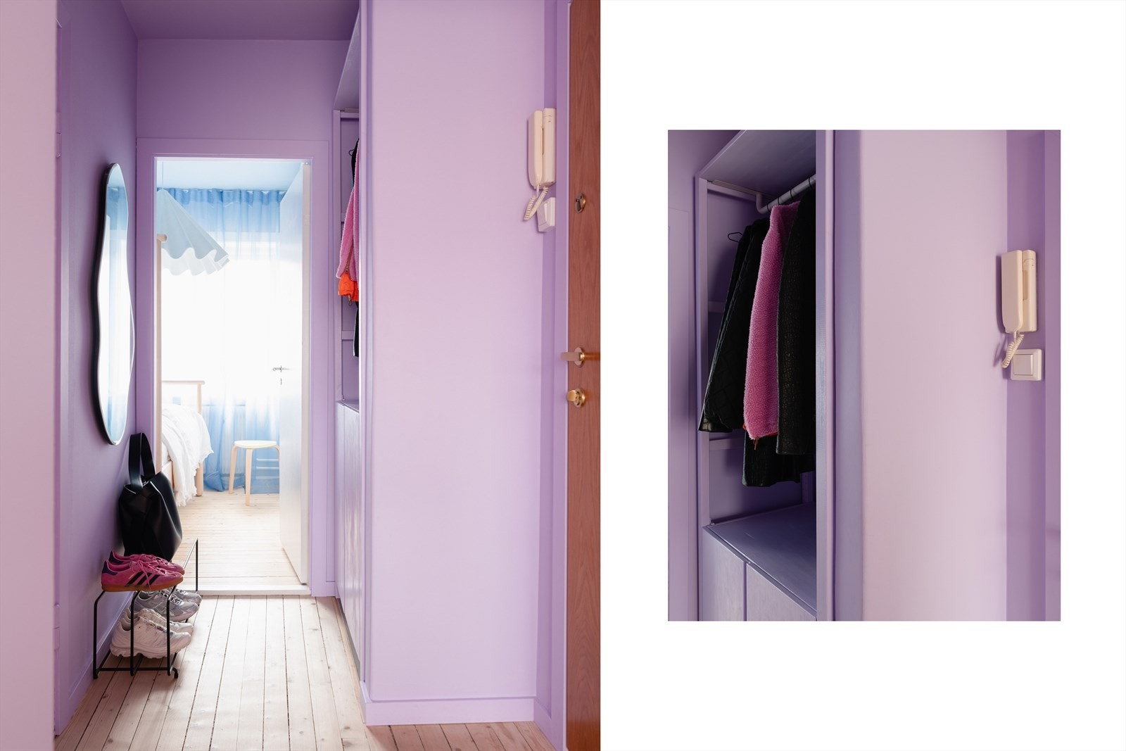 Gode oppebevaringsmuligheter for yttetøy og sko, i et garderobeskap som nærmest "smelter" inn i veggen. Leiligheten disponerer også én kjellerbod på ca. 1,6 m2 og loftsbod på ca. 3,7 m2. Galleribilde