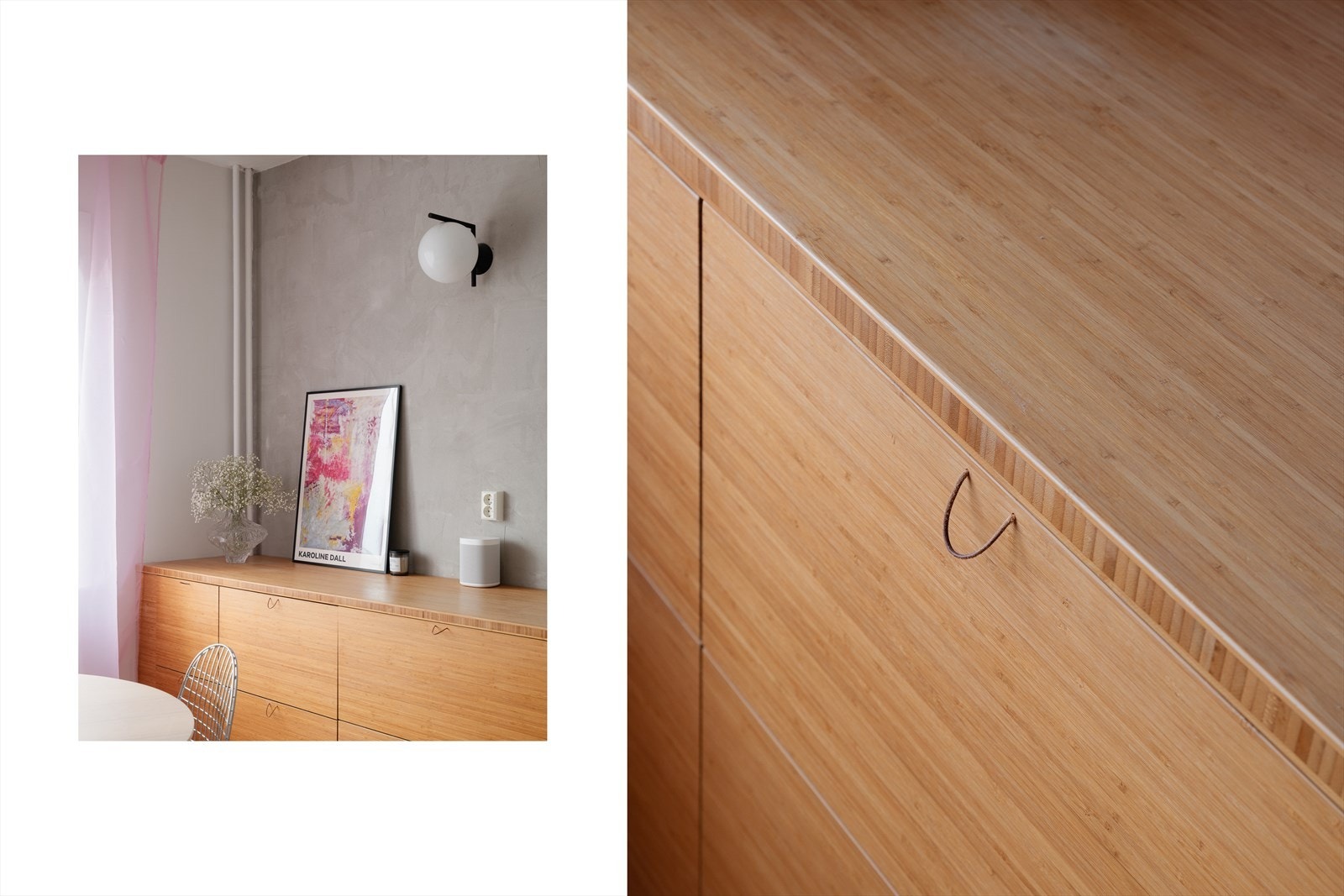 Laminerte, bambus fronter fra Hardstuff AS, og benkeplate av samme type/leverandør. Skapstammer fra IKEA. Galleribilde