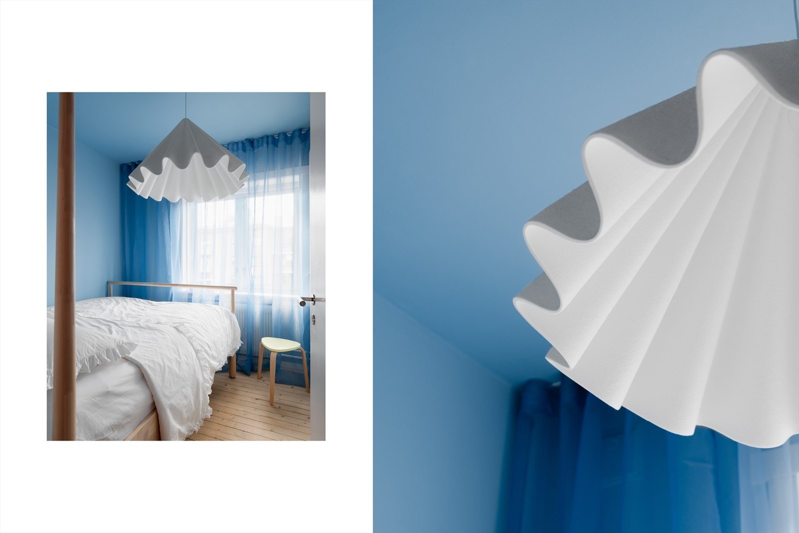 Innbydende soverom, malt i en behagelig blå veggfarge som inviterer til en god natts søvn. Galleribilde