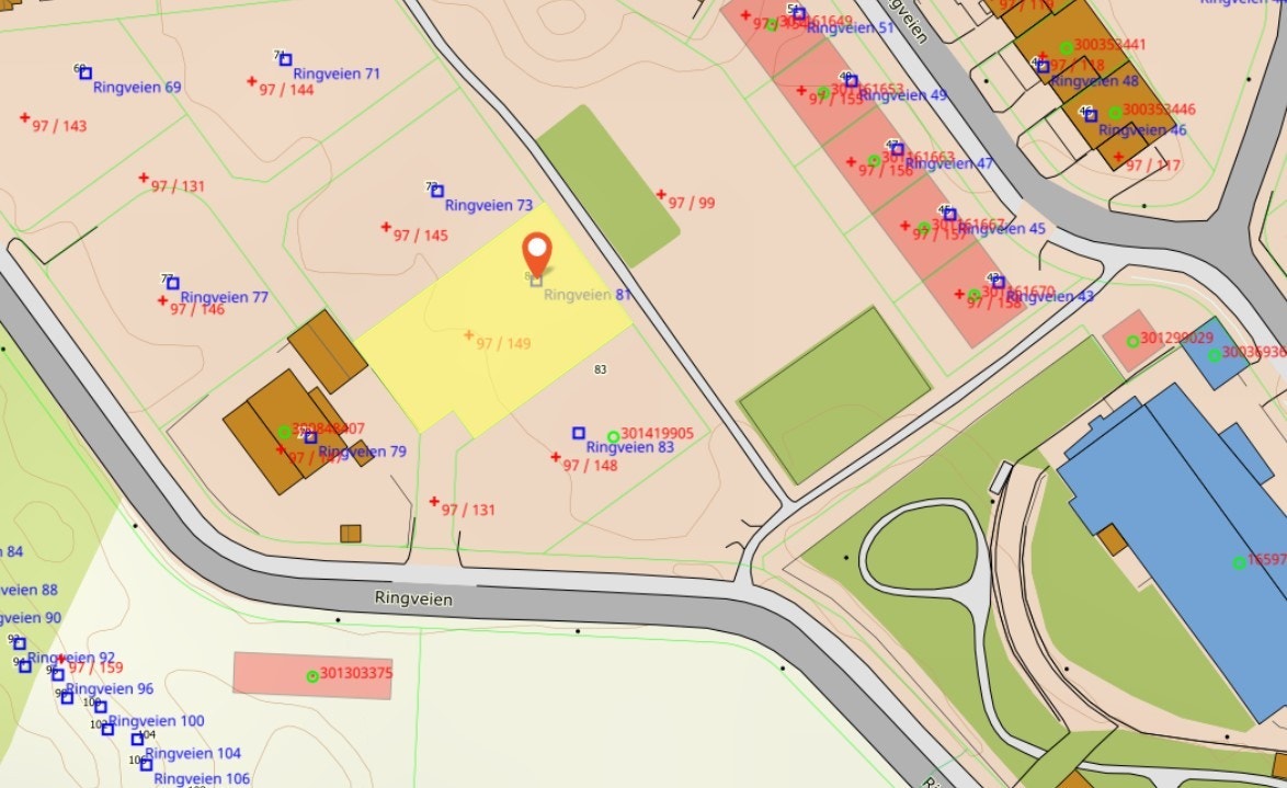 Ringveien 81 er markert i gult Galleribilde