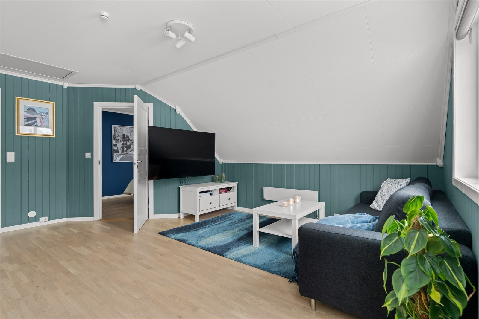 Rommet har god plass til sofa og tv-møbel. Galleribilde