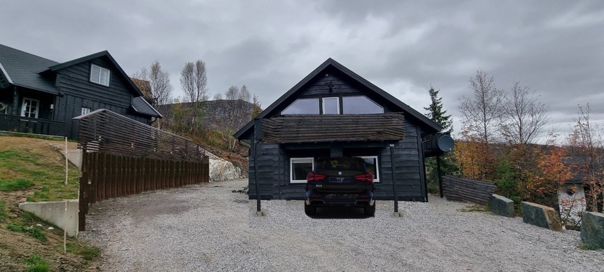 Forslag til utvidet veranda med carport under. Galleribilde