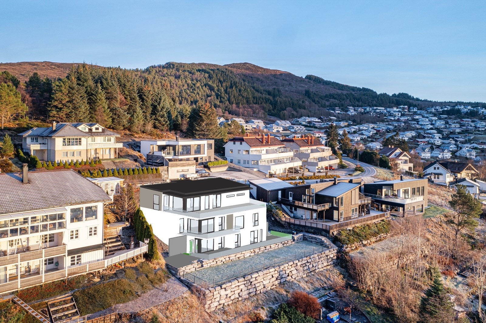 Illustrasjon av boligen som er godkjent på tomten. Galleribilde