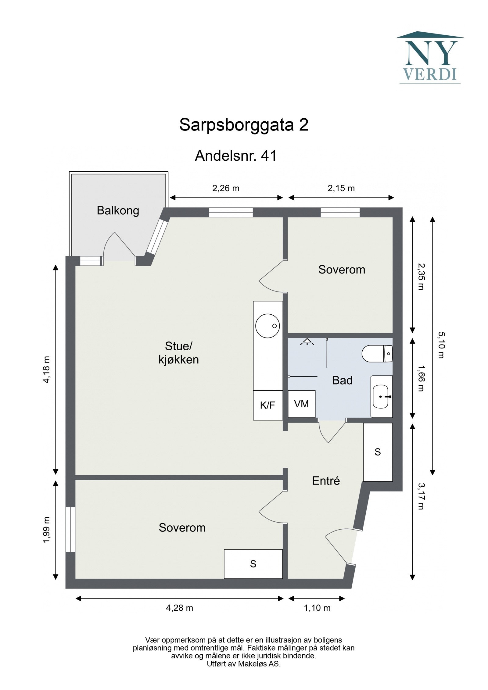 Plantegning. I tillegg har leiligheten tilgang til en ekstern bod. Heis i bygget. Galleribilde
