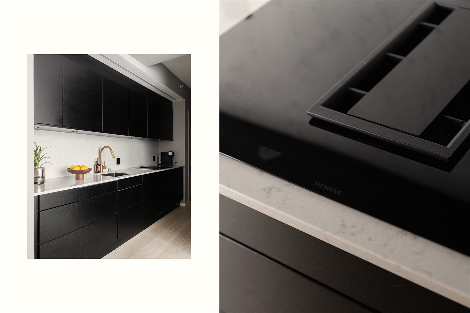 Innredning fra Sigdal har et eksklusivt og stilrent preg med "top of te line" hvitevarer fra Siemens. Lekre detaljer med benkeplate i kompositt fra Sigvart Bergersen, går også langs bakveggen. Galleribilde