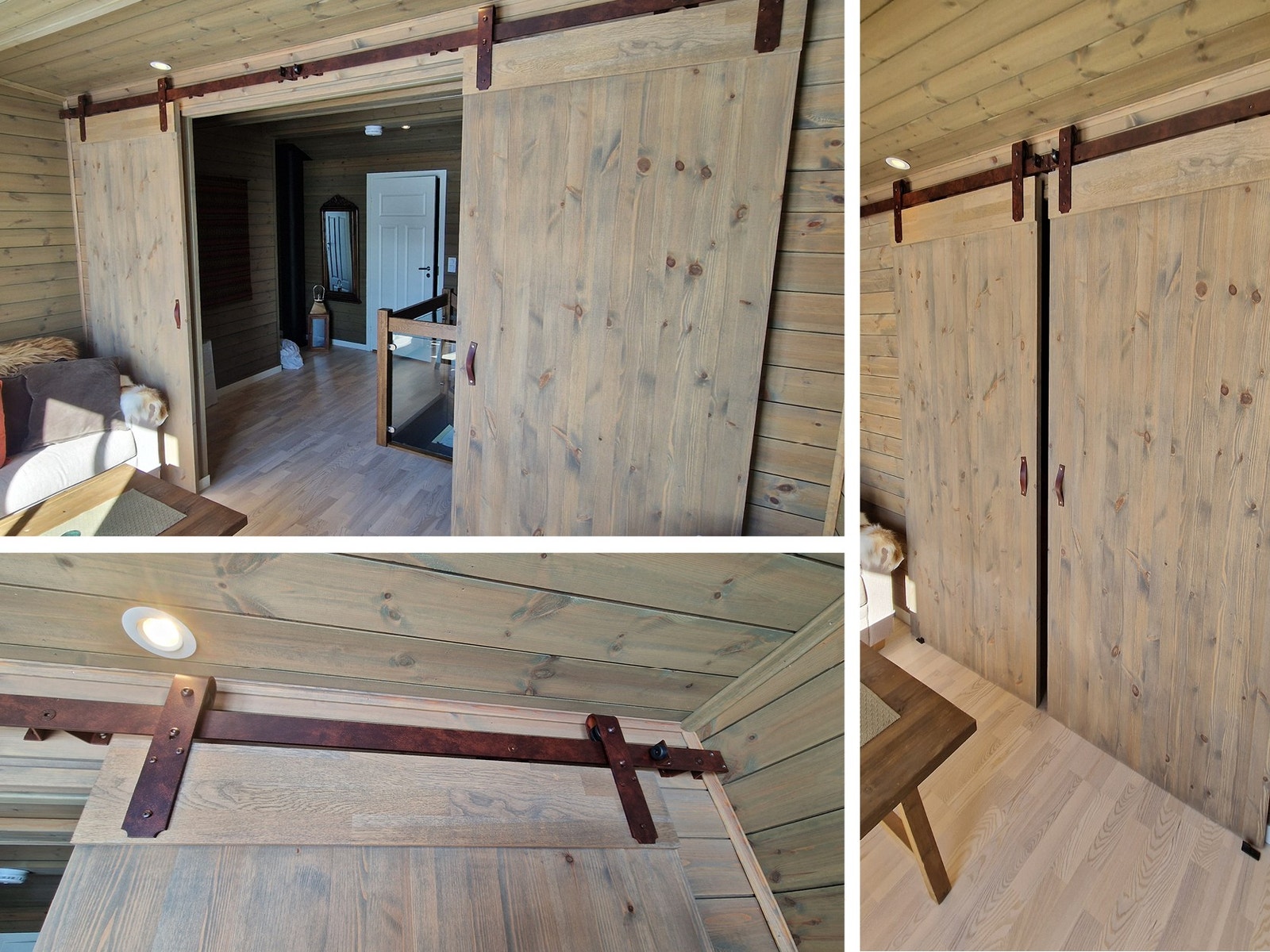 Bildene illustrerer hvordan en skyvedør kan omgjøre en del av stuen i andre etasje til et sjette soverom Galleribilde