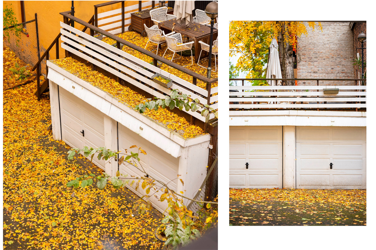 Den ene med fortrinnsvis plass til barnevogner, sykler o.l. Den andre disponeres av styret og brukes til sameiernes felles eiendelser som utemøbler, grill o.l Galleribilde