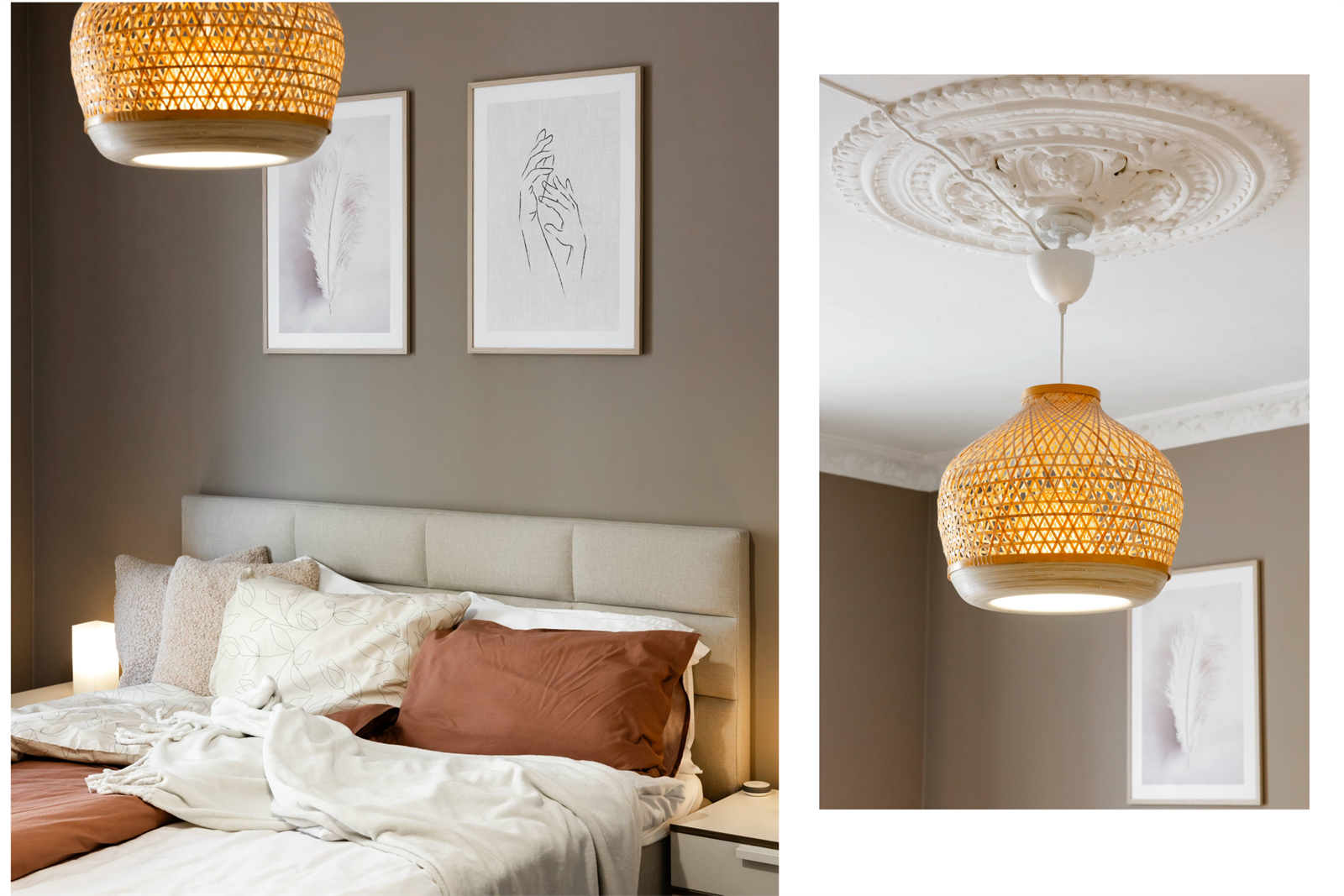 På soverommet er det både stukkatur og rosett Galleribilde