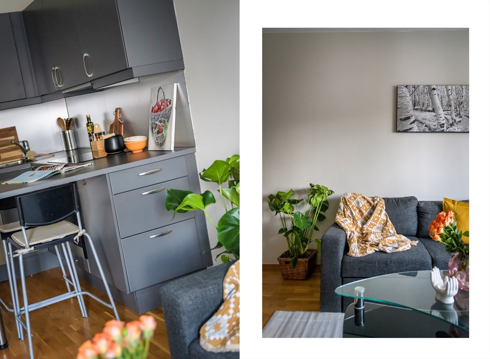 Kjøkkenet er utstyrt med integrert stekeovn, platetopp, oppvaskmaskin og frittstående kjøle-/fryseskap Galleribilde