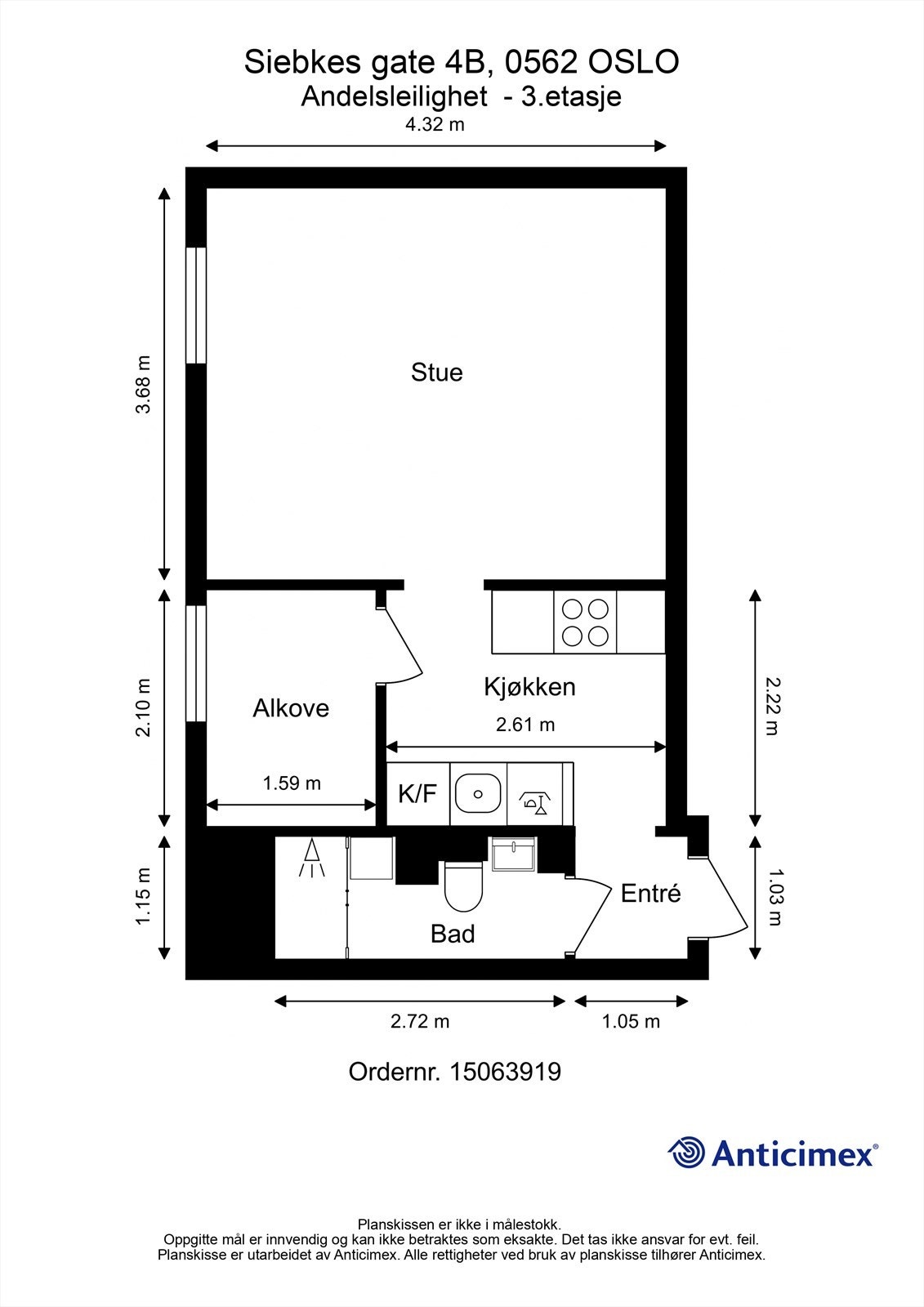 Plantegning 3. etg. Leiligheten disponerer i tillegg 2 boder. Galleribilde