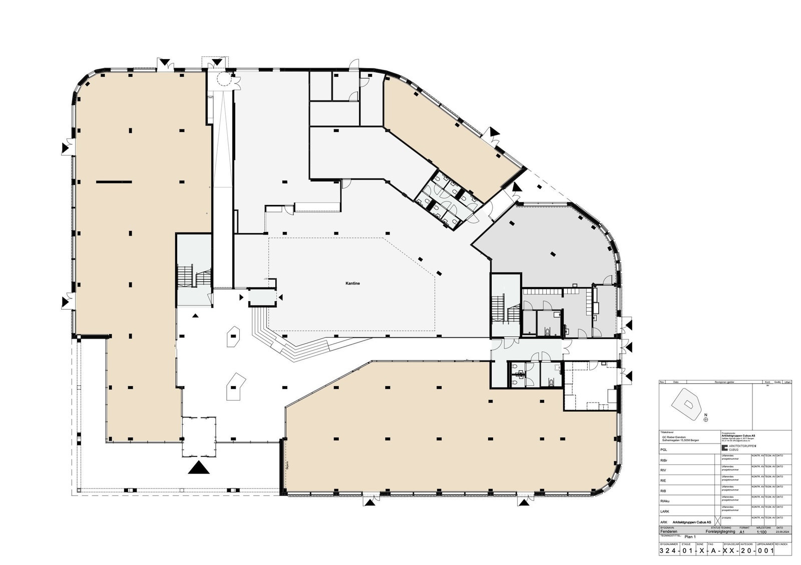 Ledige utleiearealer er markert med beige. Galleribilde