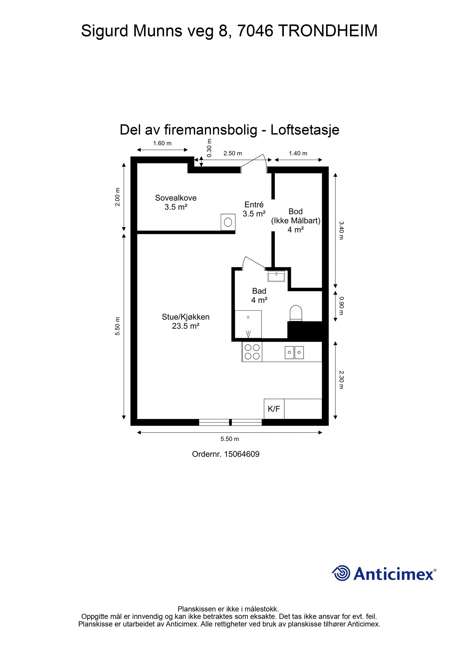 Plantegning - Loftsetasje. Loftetasjen er ikke seksjonert som en del av seksjon 4 (denne enheten), men det er bruksrett til loftetasjen i henhold til vedtektene. Galleribilde