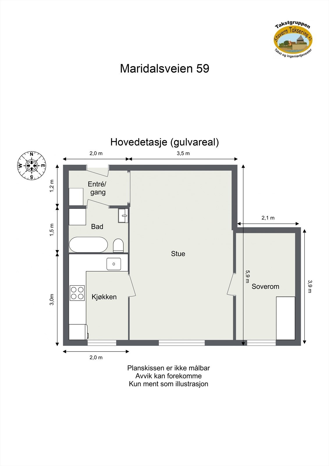 Plantegning. I tillegg disponerer leiligheten en kjellerbod på 3m² med heisadkomst. Galleribilde