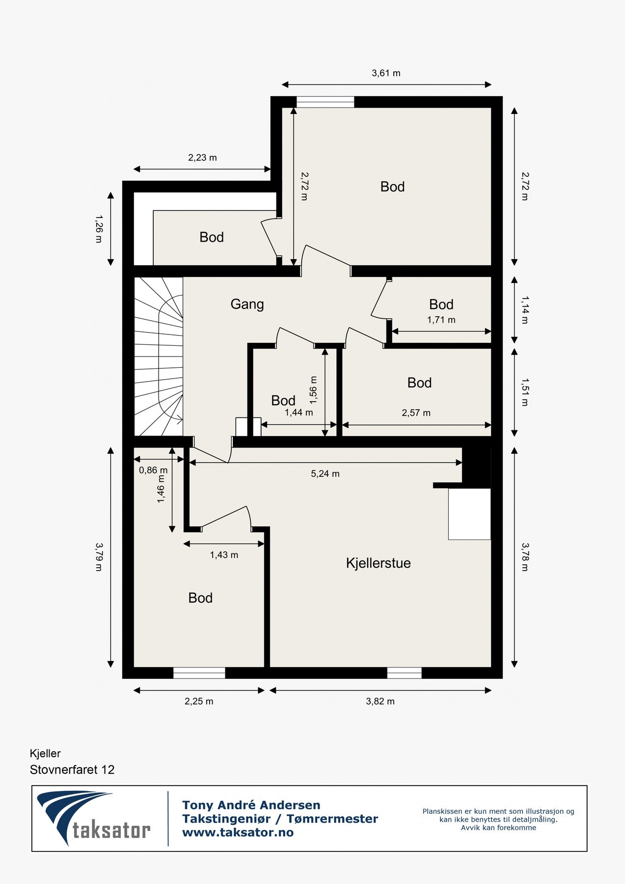 Målsatt plantegning av kjelleretasjen. Galleribilde