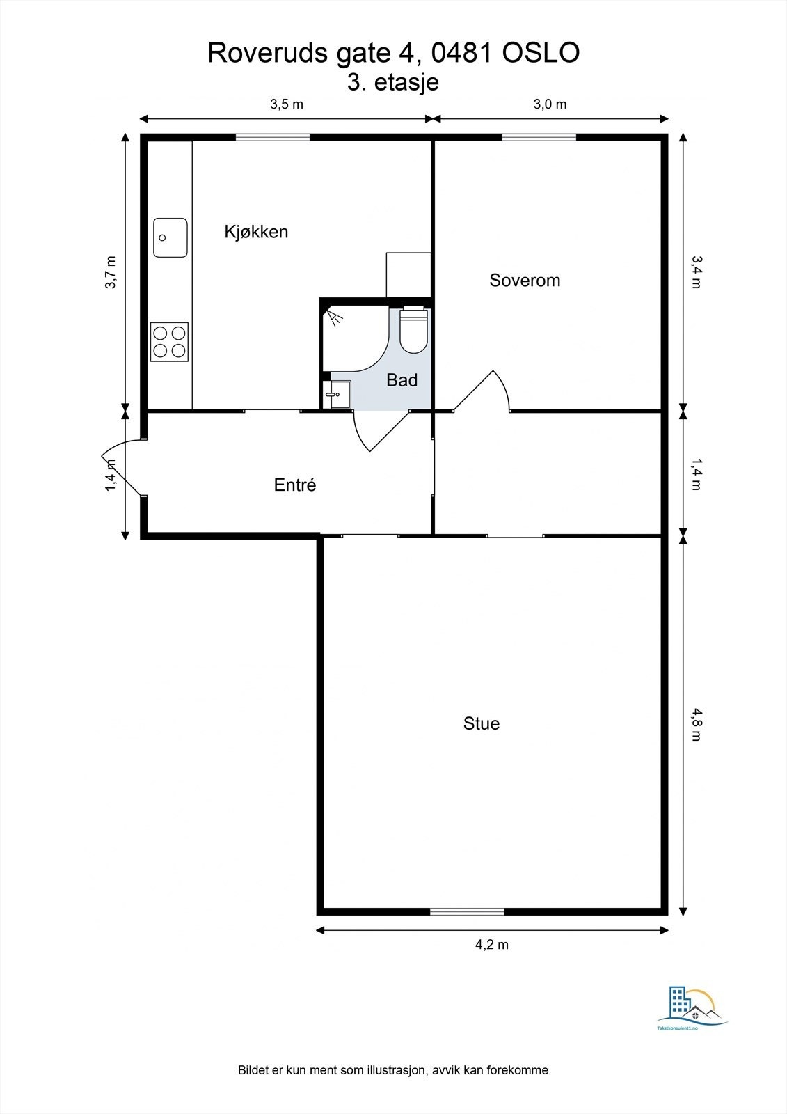 Plantegning med mål til orientering. Galleribilde