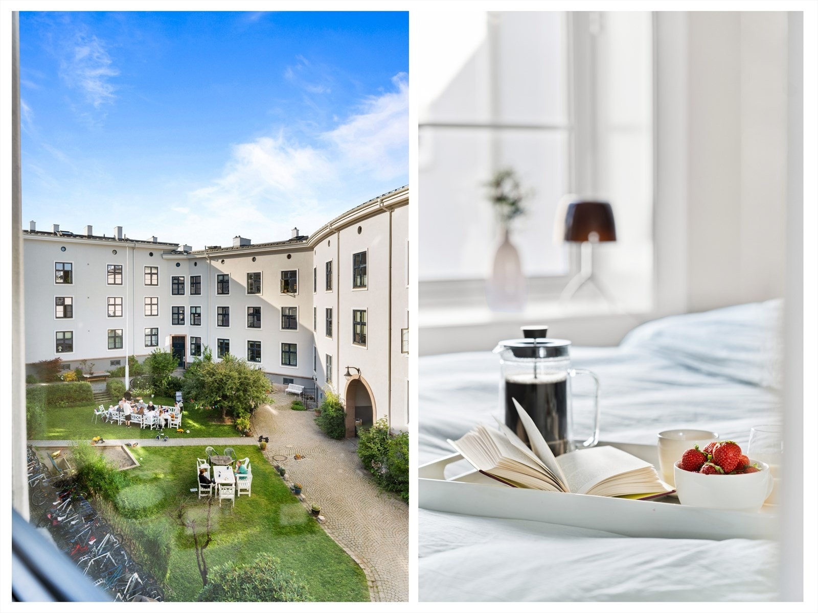 Soverommet vender ut mot en stille og rolig bakgård, som gir et fredelig og trivelig miljø for en god natts søvn. Om sommeren er bakgården flittig brukt av beboerne med flere hyggelige sittegrupper! Et lite paradis i midten av blokkene! Galleribilde