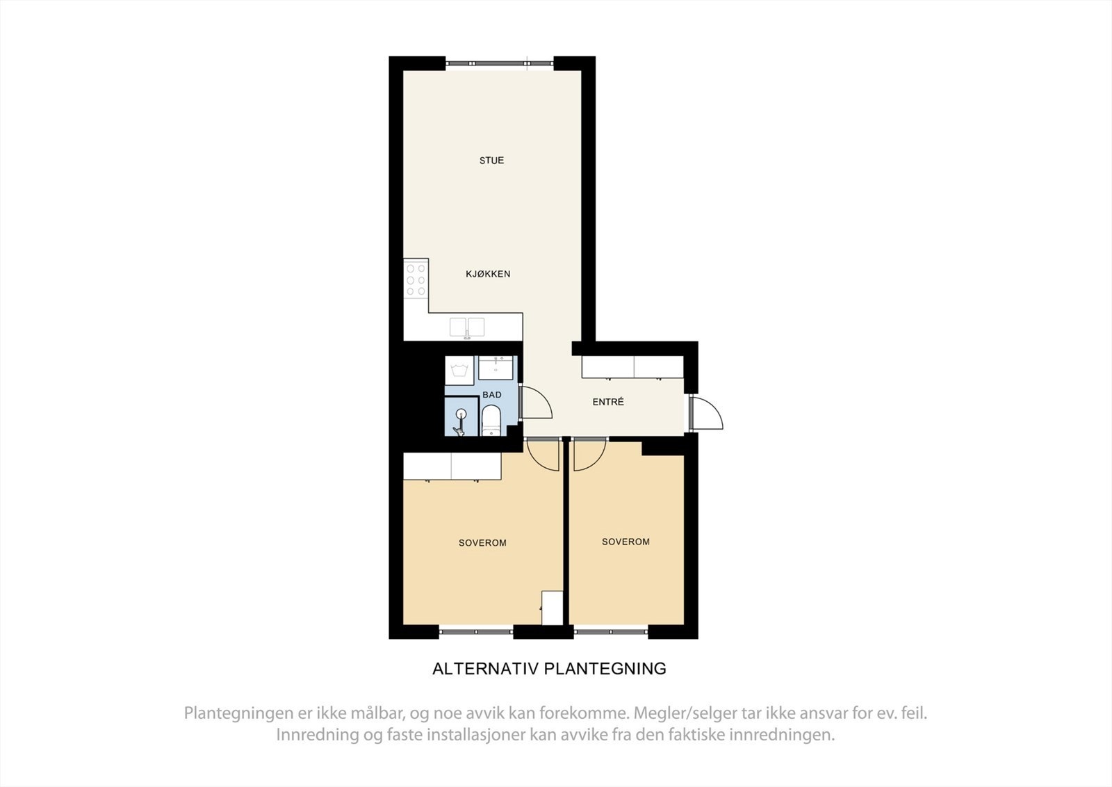 Alternativ plantegning med 2 soverom Galleribilde