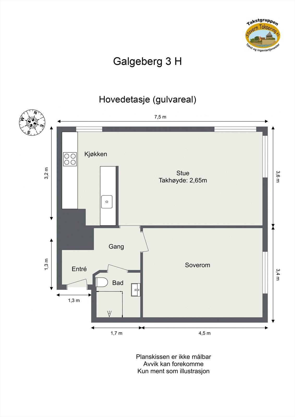 Boligen har en god planløsning bestående av stue, kjøkken, soverom, bad og entré Galleribilde
