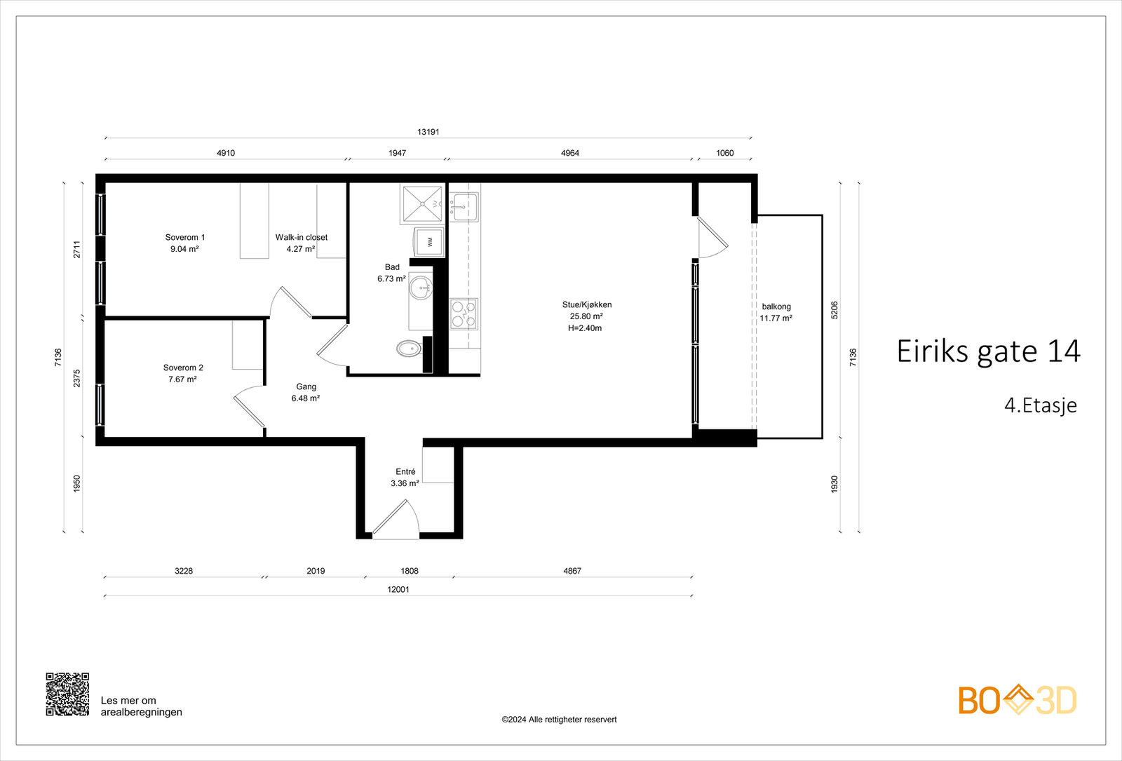 Effektiv og gjennomtenkt planløsning - I forbindelse med renoveringen i 2024 ble planløsningen optimalisert. Resultatet er et større bad og en praktisk walk-in garderobe, tilpasset moderne behov. Galleribilde