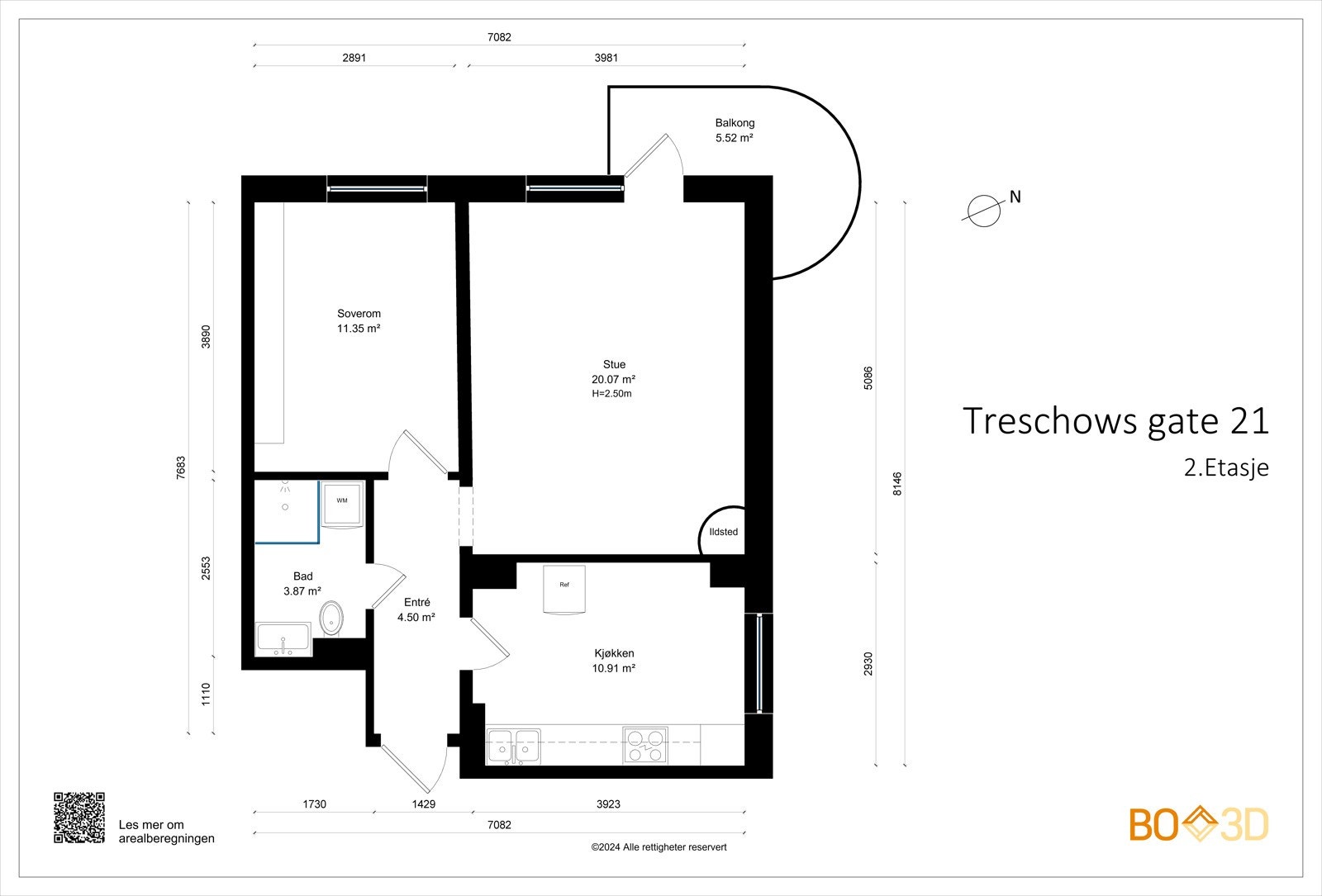 Leiligheten ligger i byggets 2. etasje. Den har en praktisk planløsning med luftige og gode rom. Galleribilde