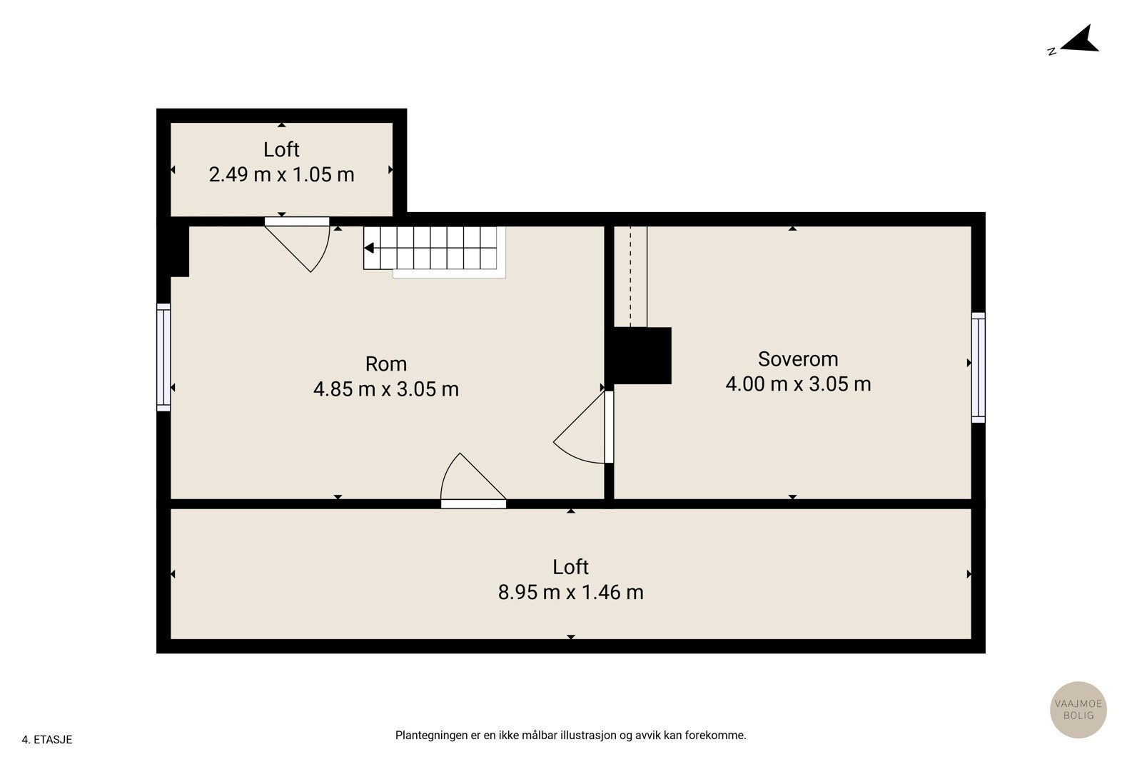Loftsetasjen er bestående av et soverom og en tv-stue Galleribilde