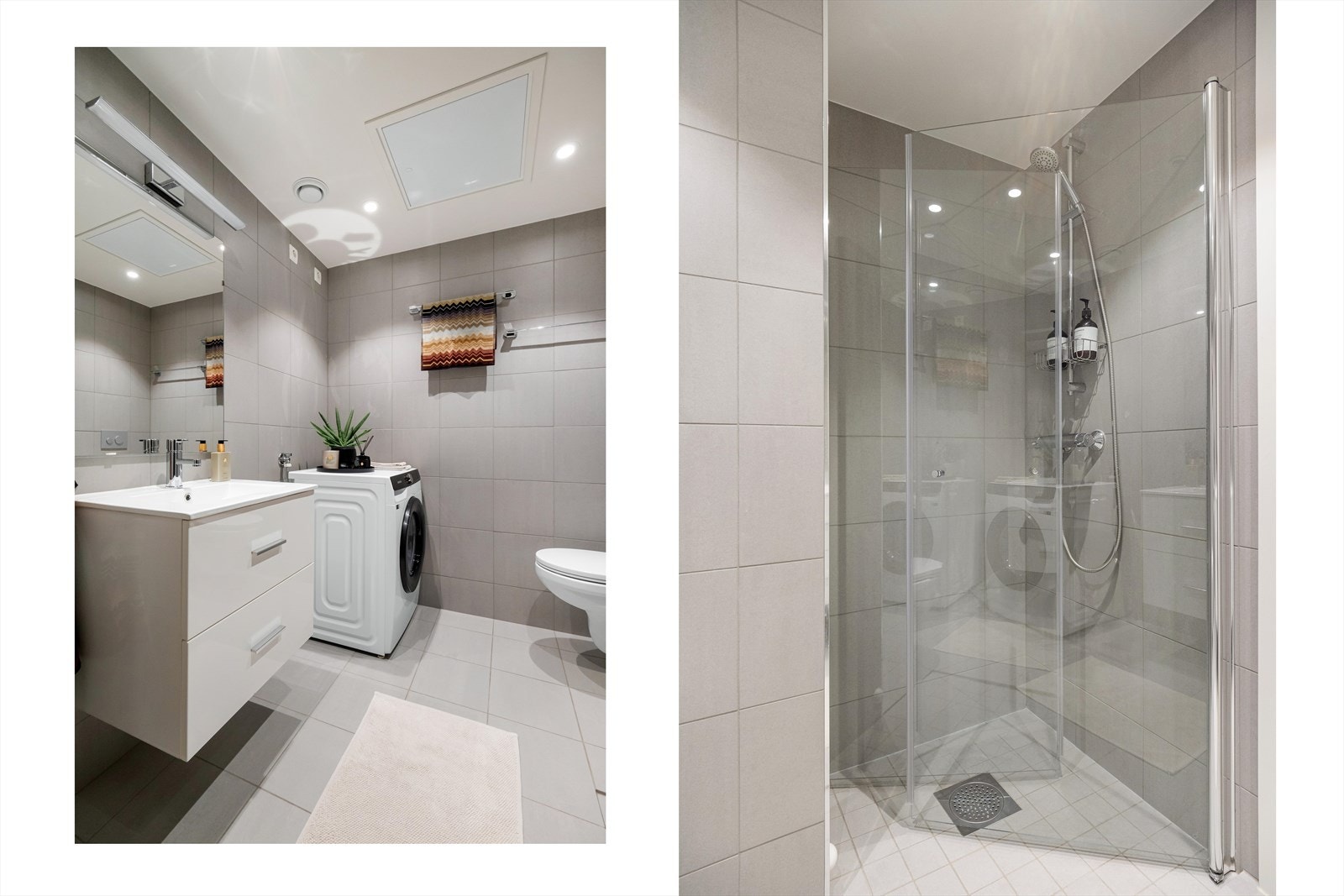 Opplegg for vaskemaskin og tørketrommel på badet. Galleribilde