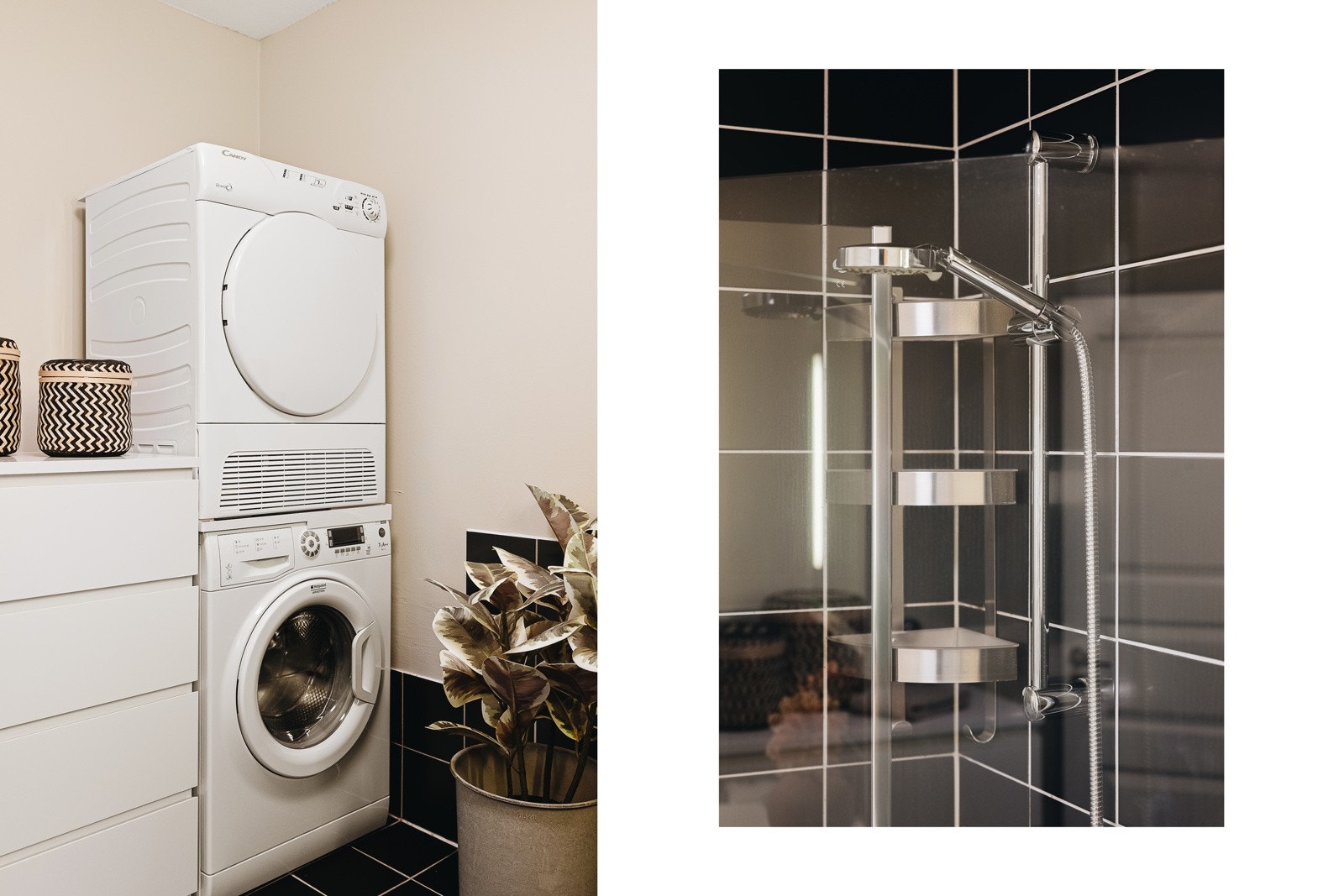 Det er opplegg for vaskemaskin og tørketrommel på badet og god plass til oppbevaringsløsning utover baderomsmøbelet. Galleribilde