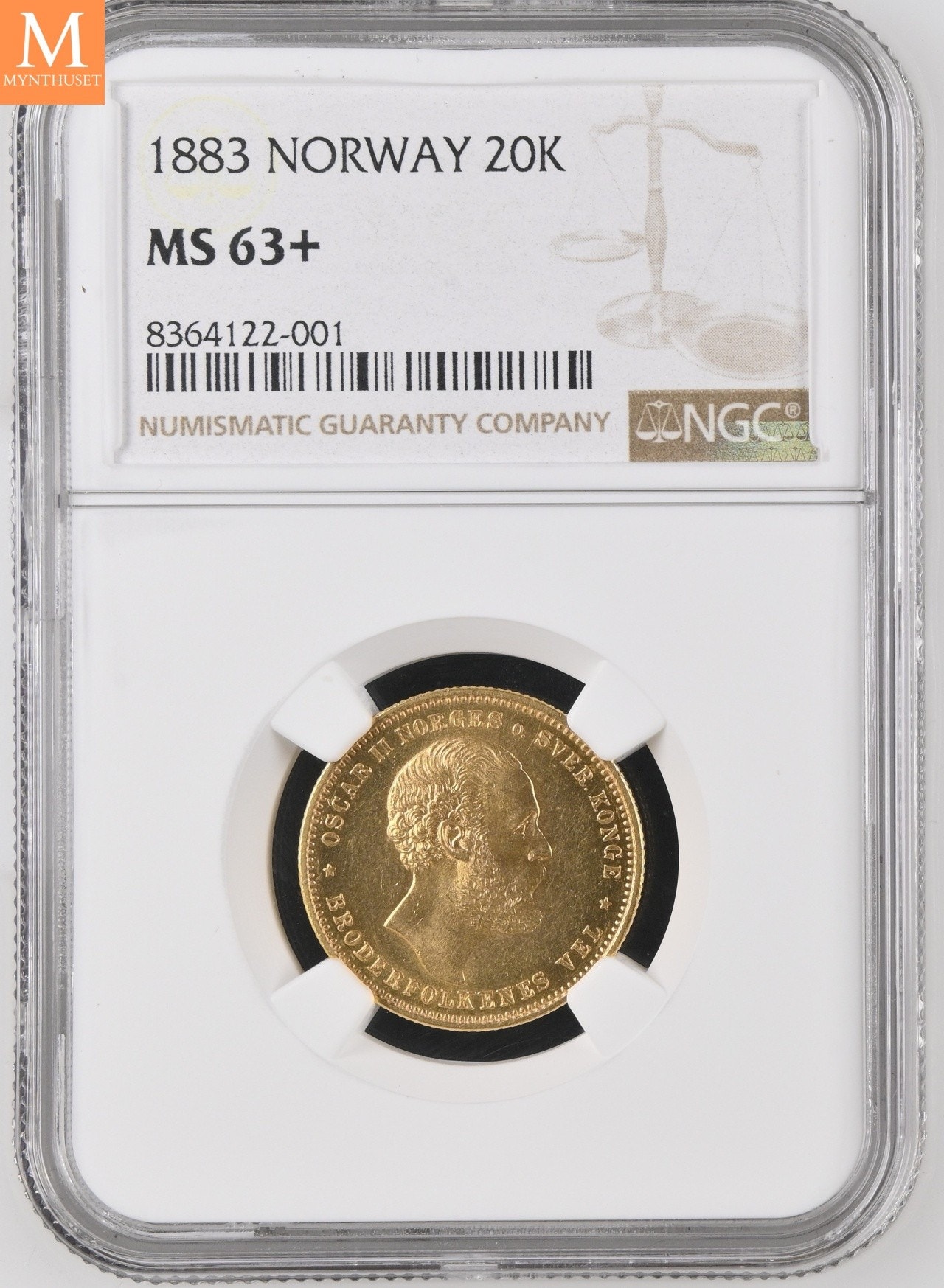 Norges desidert sjeldneste krone/øre mynt 20 kroner 1883 kvalitet