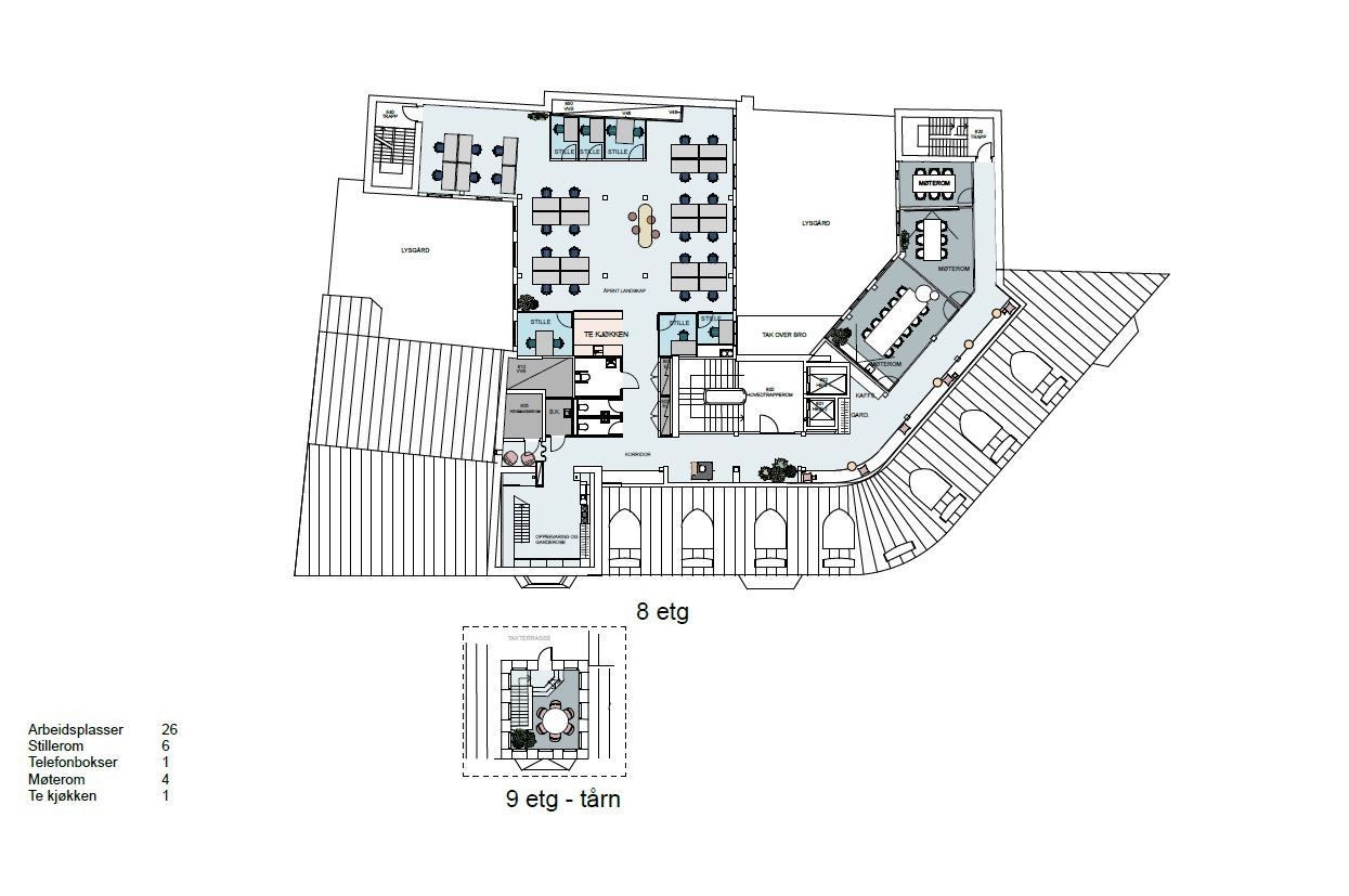 8.etasje med tårn (9.etasje) Galleribilde