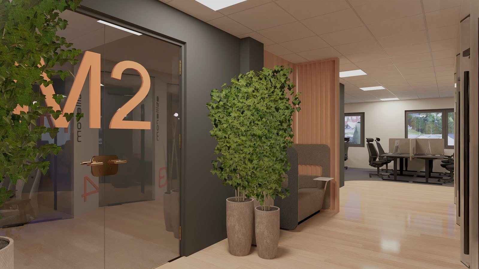 Illustrasjon av ledige lokaler i 2. etg. BTA 430 m². Lokalet er i dag utleid til tannlegekontor. Det er heis til 2. etg. Galleribilde