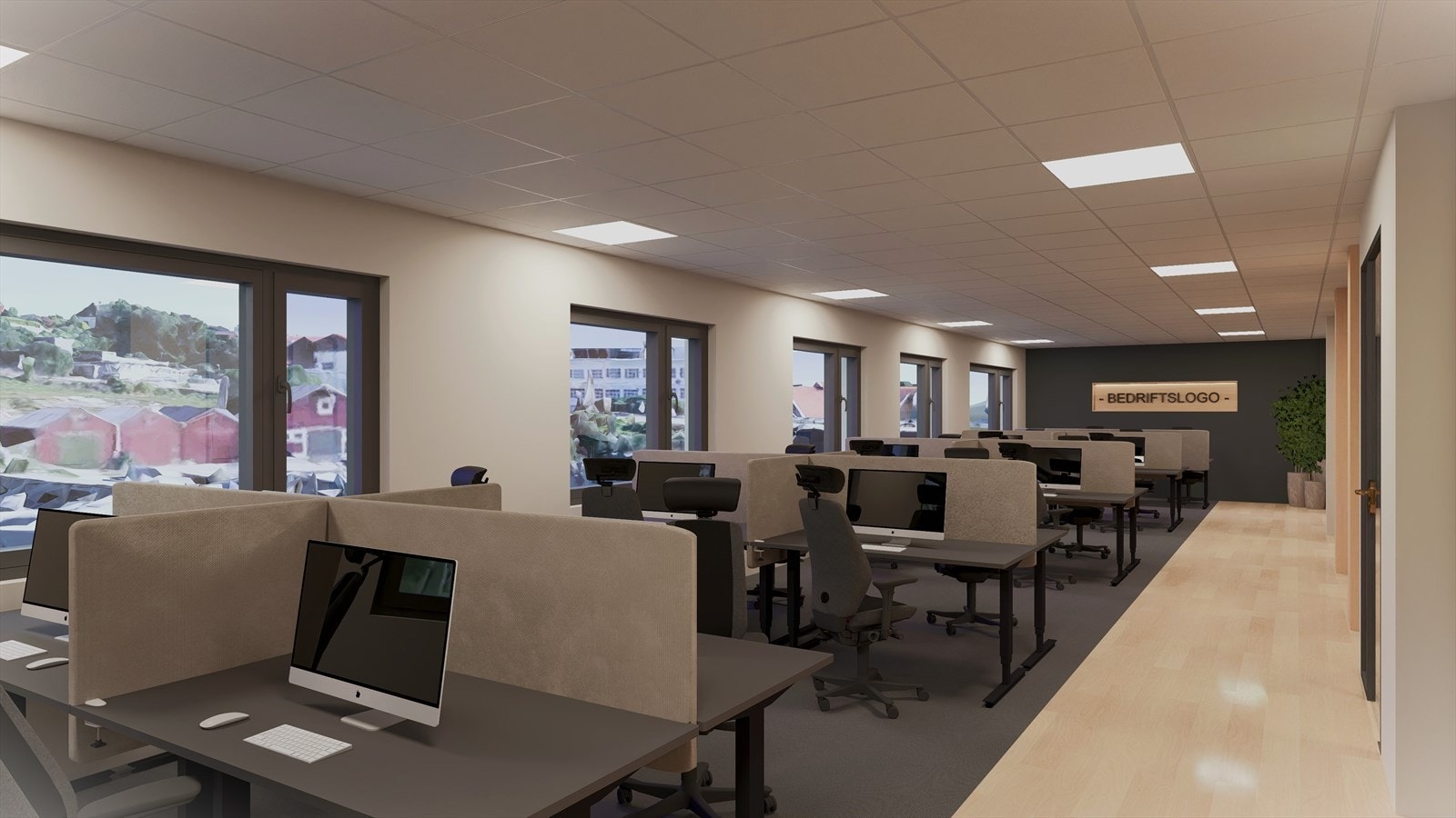 Illustrasjon av ledige lokaler i 2. etg. BTA 430 m². Lokalet er i dag utleid til tannlegekontor. Det er heis til 2. etg. Galleribilde