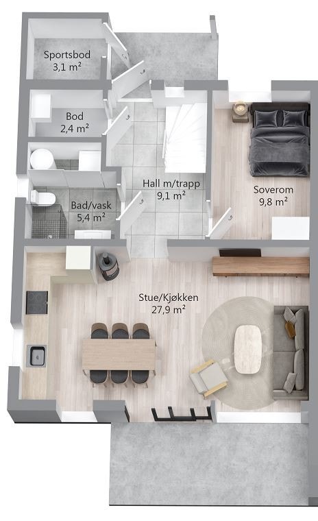 2-mannsbolig 1. etasje. Galleribilde