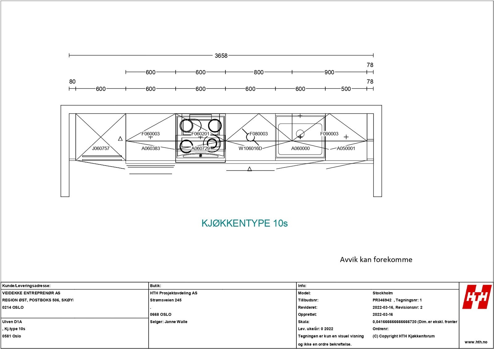 Kjøkkentegning leilighet 6020, side 2 Galleribilde