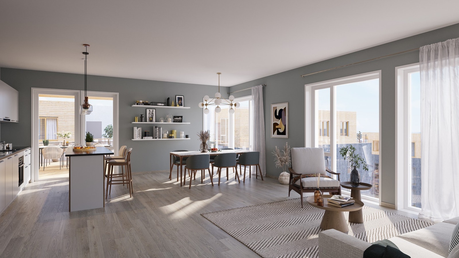 Helt nye moderne leiligheter med spektakulær beliggenhet
og utsikt mot sjøen. På Vikhammerstrand har du alt du trenger i en lettvint hverdag Galleribilde