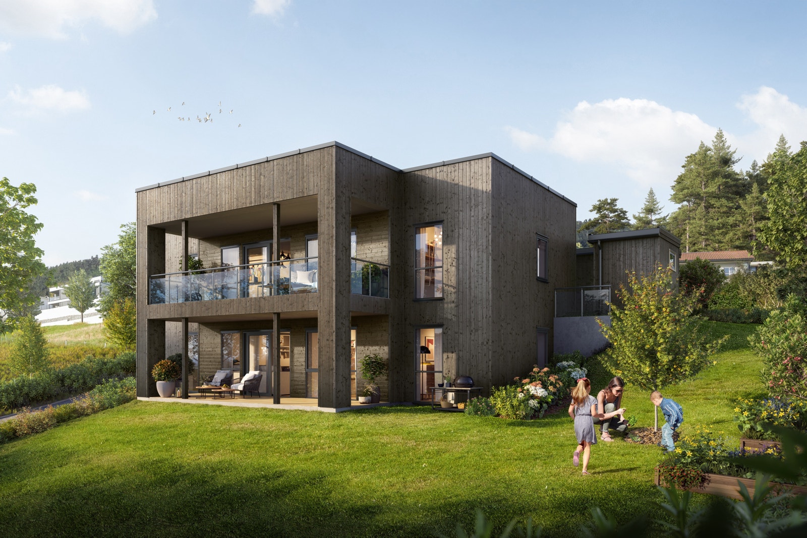 Lekker og moderne! Vedlikeholdsvennlig fasade med NORD kledning og antrasittgrå vinduer Galleribilde