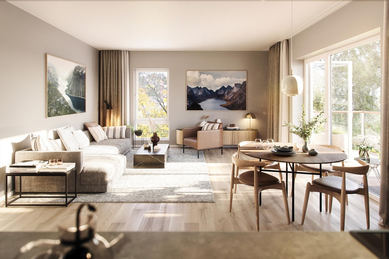 009_Hyggelig oppholdsrom i H19 som er en hjørneleilighet.jpg Galleribilde