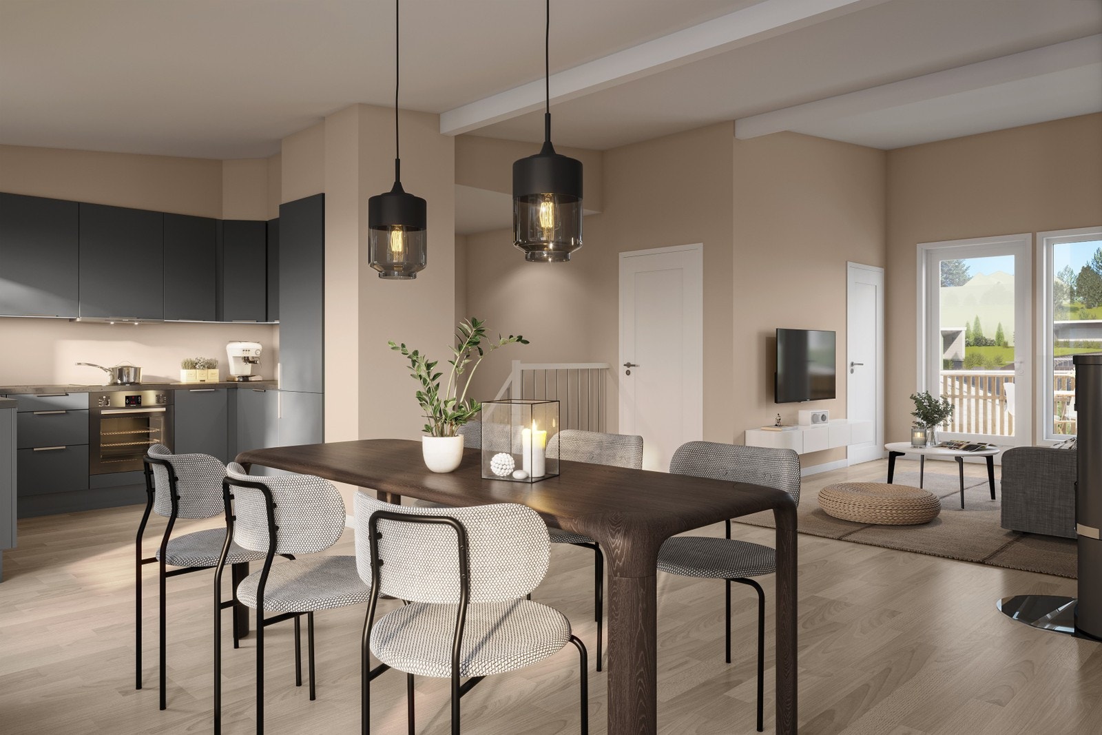 Illustrasjon - stue/ kjøkken Galleribilde