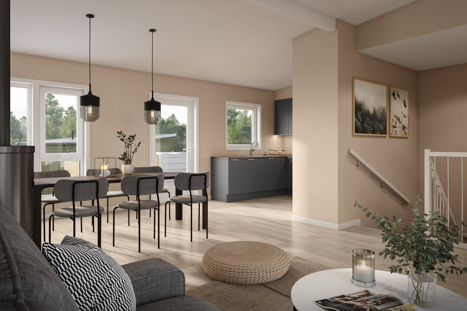 Illustrasjon - stue/ kjøkken i 2 etasje Galleribilde