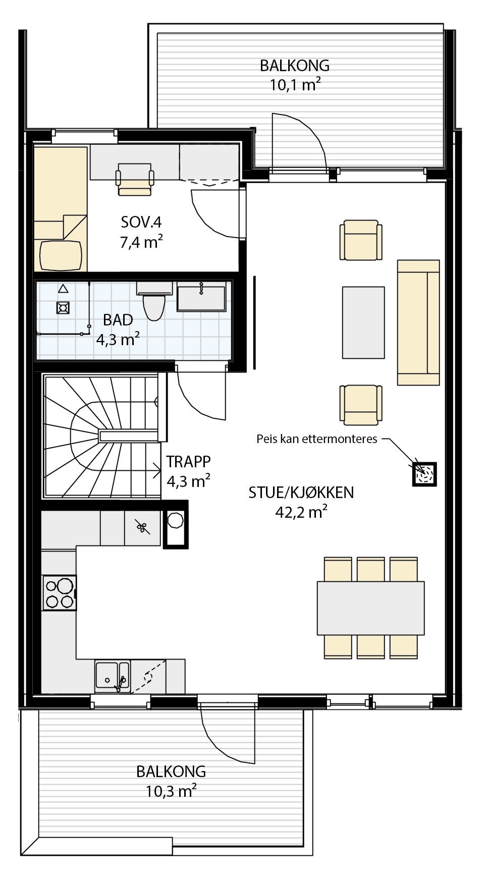 Hus 3, bolig 25, 26 og 27 er like - 2 etasje Galleribilde