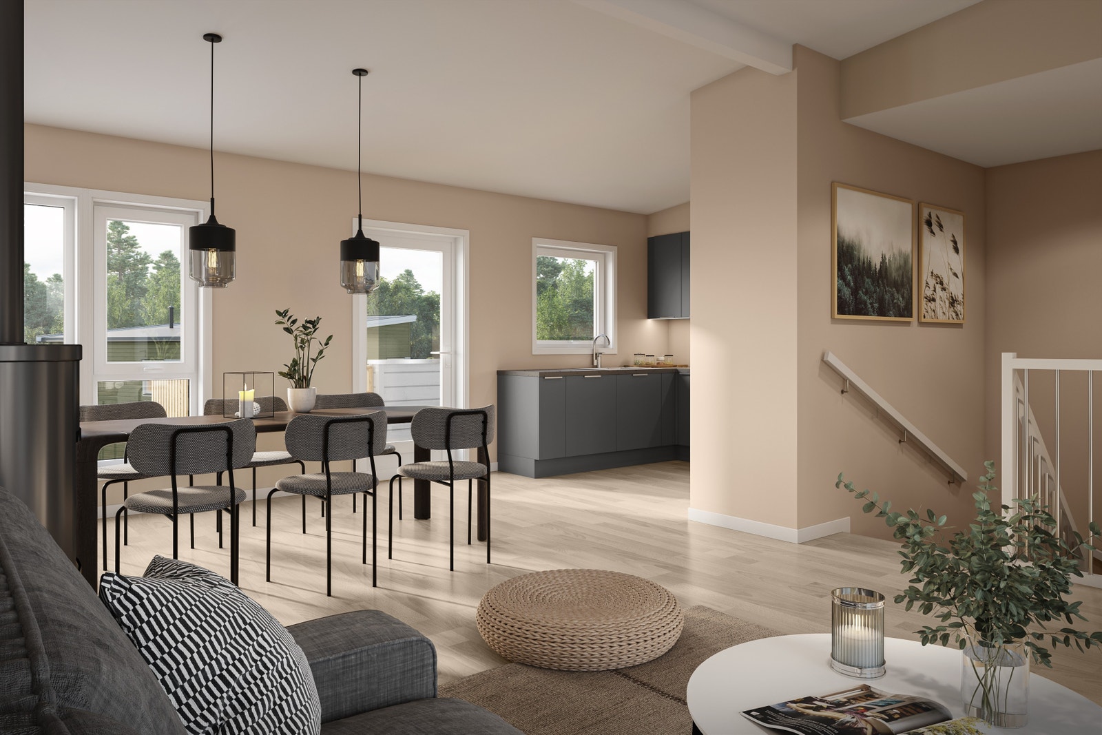 Illustrasjon - stue/ kjøkken i 2 etasje Galleribilde