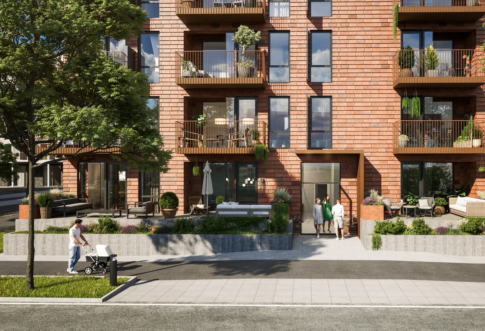 Flott illustrasjon av fasader og uteområde, avvik vil forekomme. Galleribilde