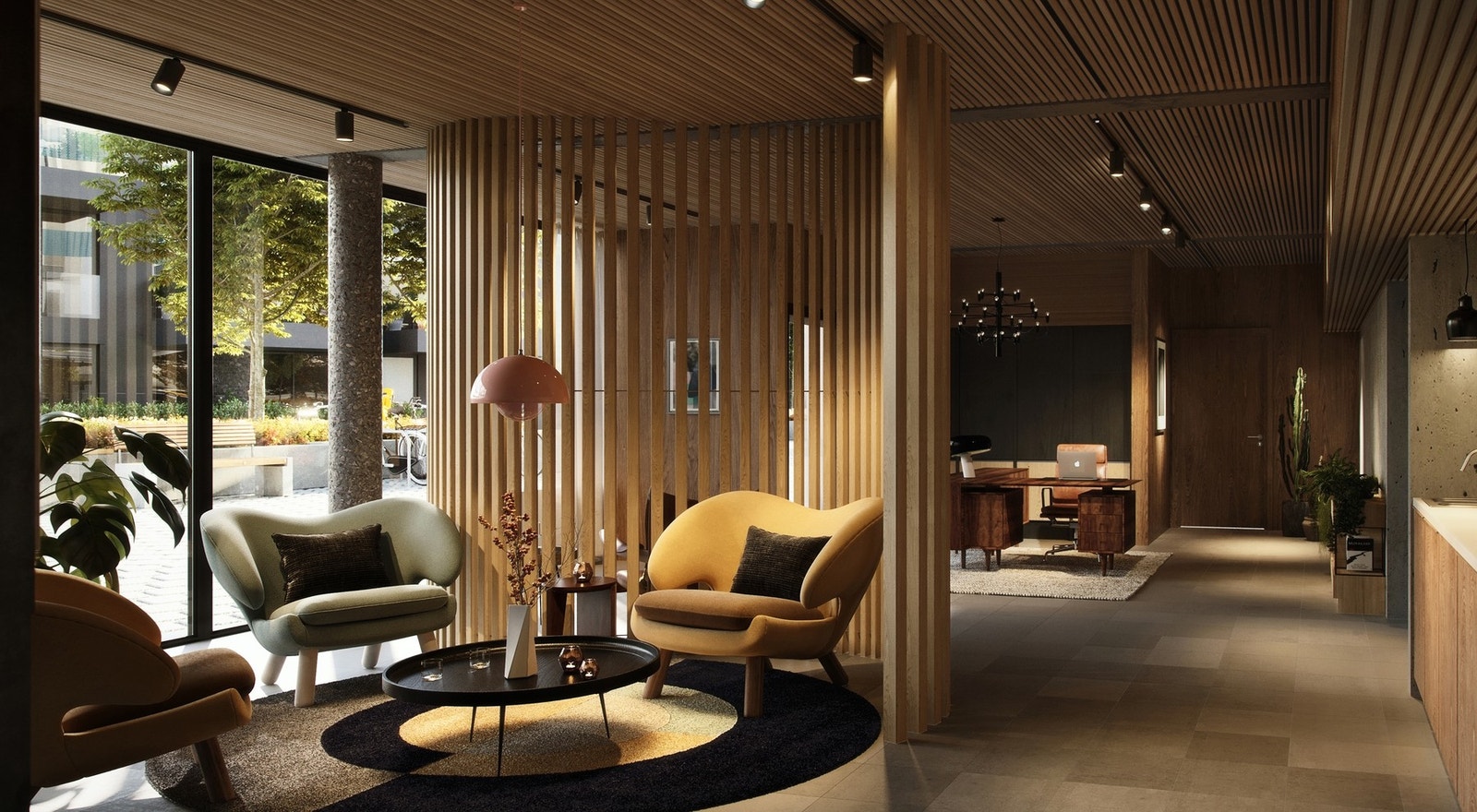 Illustrasjon av lounge og resepsjon. Galleribilde